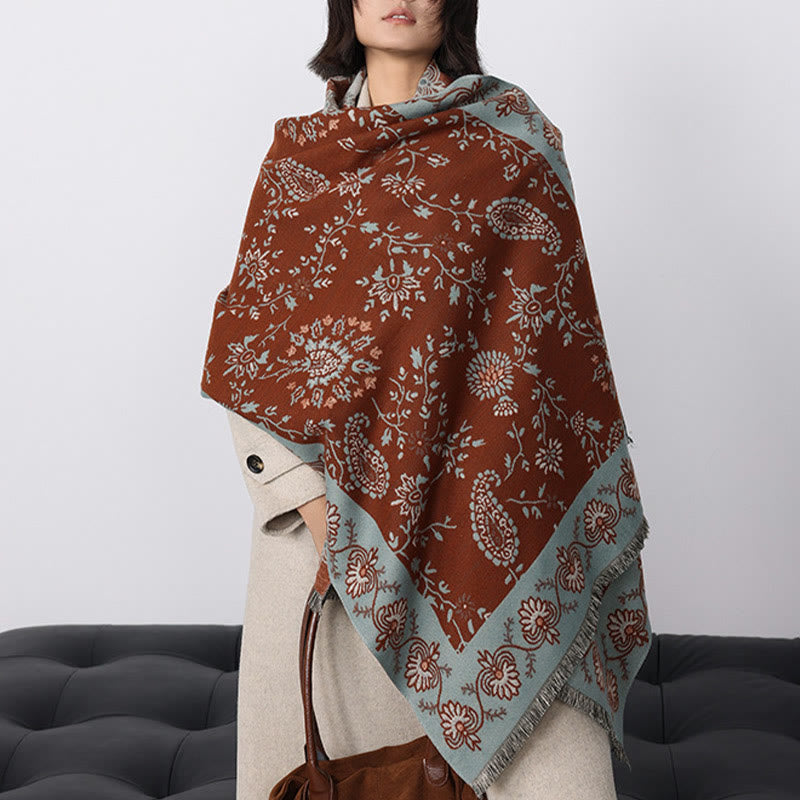 Buddha Stones Thickened Winter Paisley Flowers Vines Pattern Soft Scarf Shawl