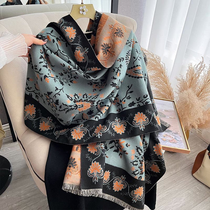 Buddha Stones Thickened Winter Paisley Flowers Vines Pattern Soft Scarf Shawl