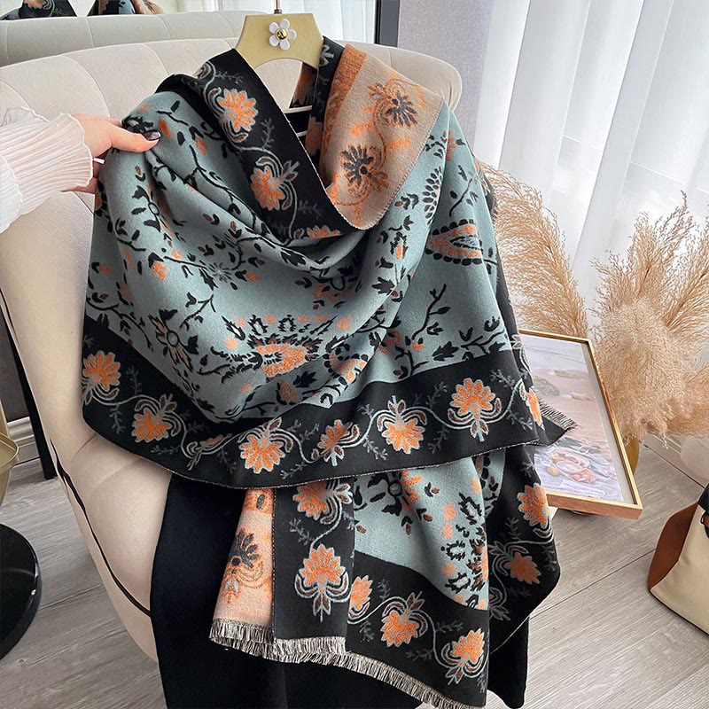Buddha Stones Thickened Winter Paisley Flowers Vines Pattern Soft Scarf Shawl