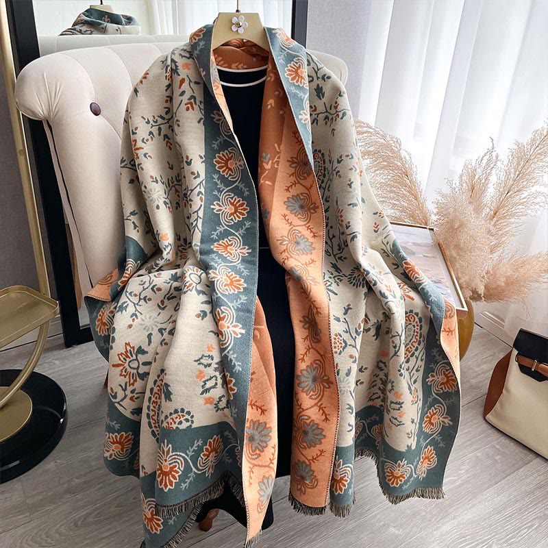 Buddha Stones Thickened Winter Paisley Flowers Vines Pattern Soft Scarf Shawl