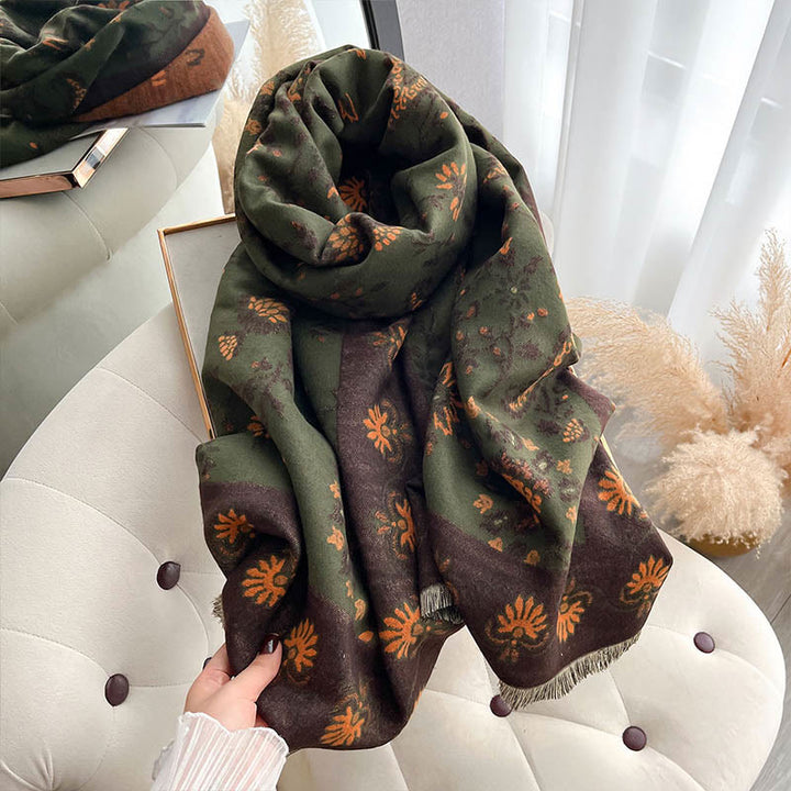 Buddha Stones Thickened Winter Paisley Flowers Vines Pattern Soft Scarf Shawl
