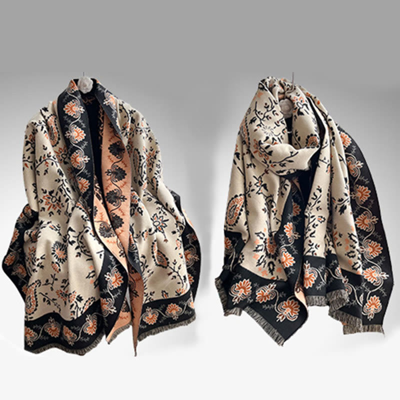 Buddha Stones Thickened Winter Paisley Flowers Vines Pattern Soft Scarf Shawl