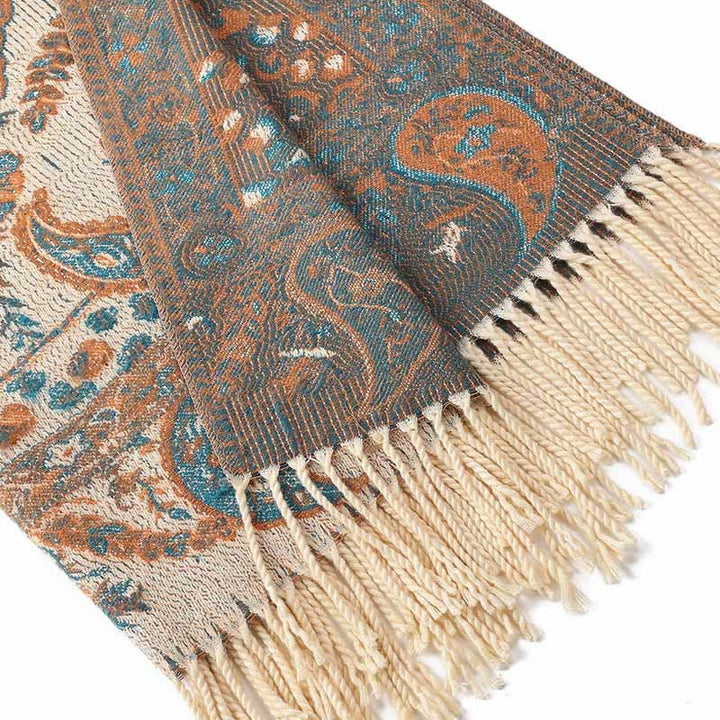 Buddha Stones Ethnic Embroidered Paisley Flowers Pattern Tassel Soft Scarf Shawl