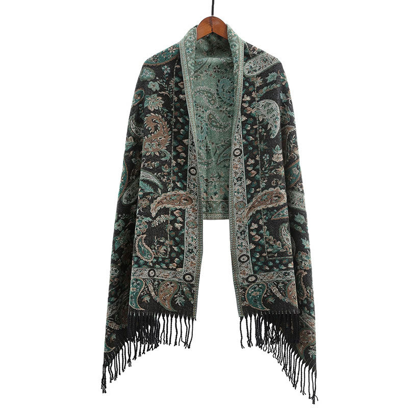 Buddha Stones Ethnic Embroidered Paisley Flowers Pattern Tassel Soft Scarf Shawl
