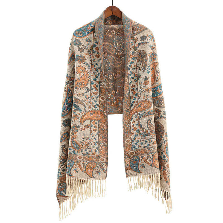Buddha Stones Ethnic Embroidered Paisley Flowers Pattern Tassel Soft Scarf Shawl