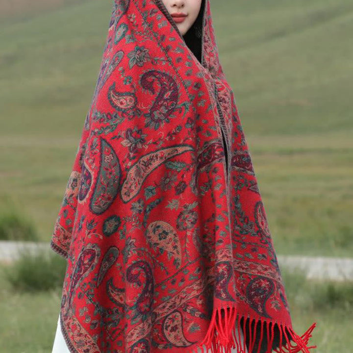 Buddha Stones Ethnic Embroidered Paisley Flowers Pattern Tassel Soft Scarf Shawl