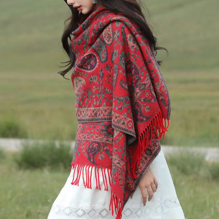 Buddha Stones Ethnic Embroidered Paisley Flowers Pattern Tassel Soft Scarf Shawl