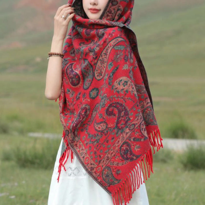 Buddha Stones Ethnic Embroidered Paisley Flowers Pattern Tassel Soft Scarf Shawl