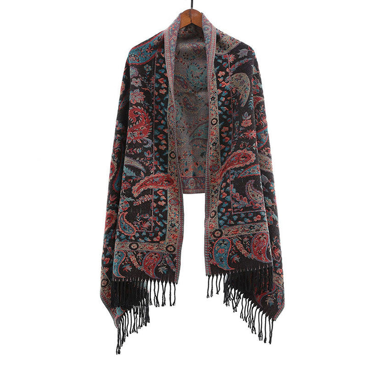 Buddha Stones Ethnic Embroidered Paisley Flowers Pattern Tassel Soft Scarf Shawl