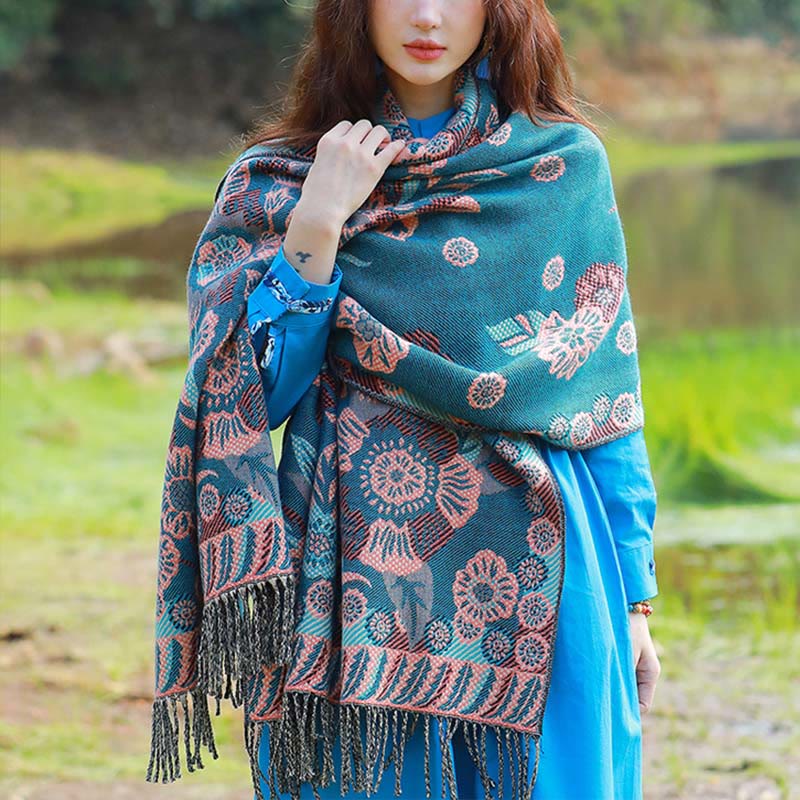 BWOOOH Jacquard Ethnic Paisley Plants Pattern Tassel Soft