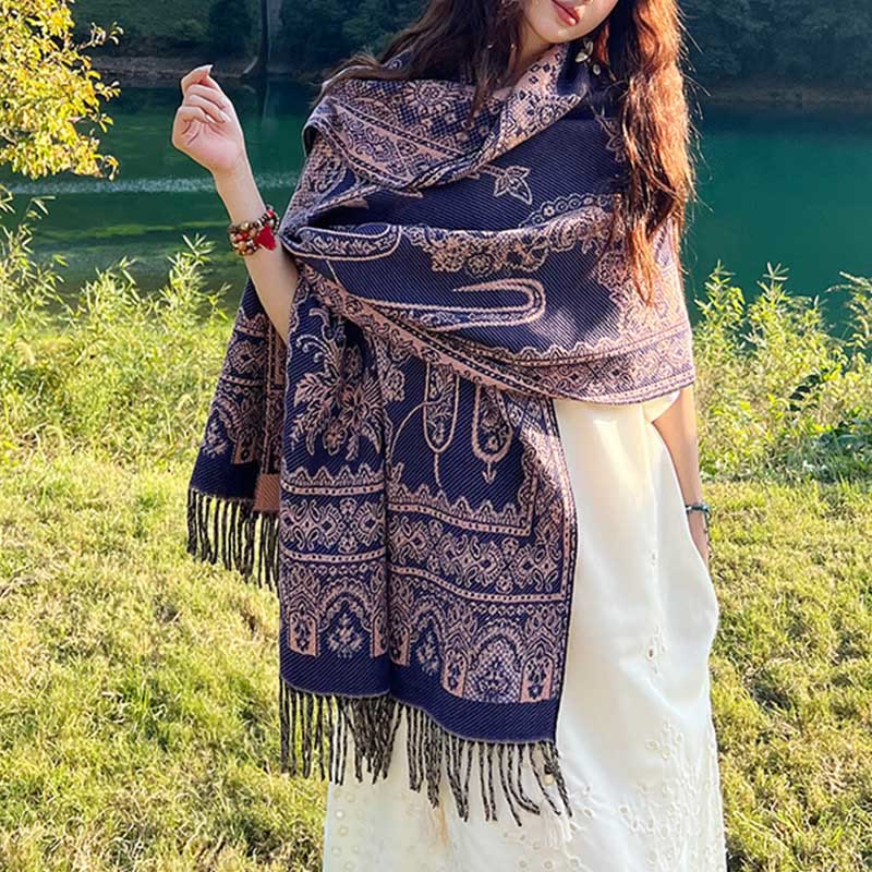 BWOOOH Jacquard Ethnic Paisley Plants Pattern Tassel Soft