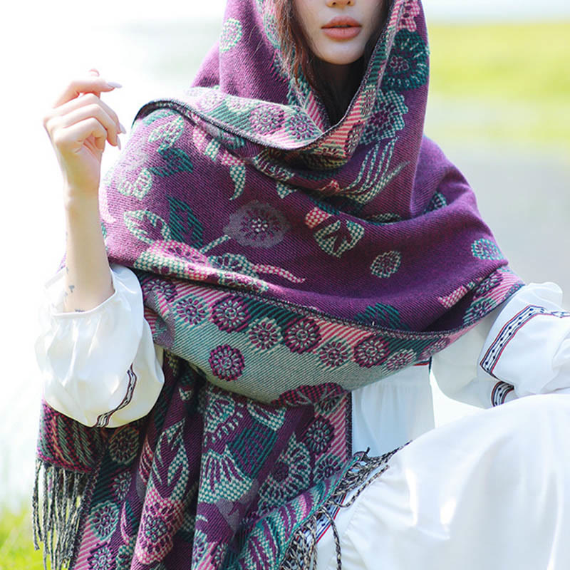 BWOOOH Jacquard Ethnic Paisley Plants Pattern Tassel Soft