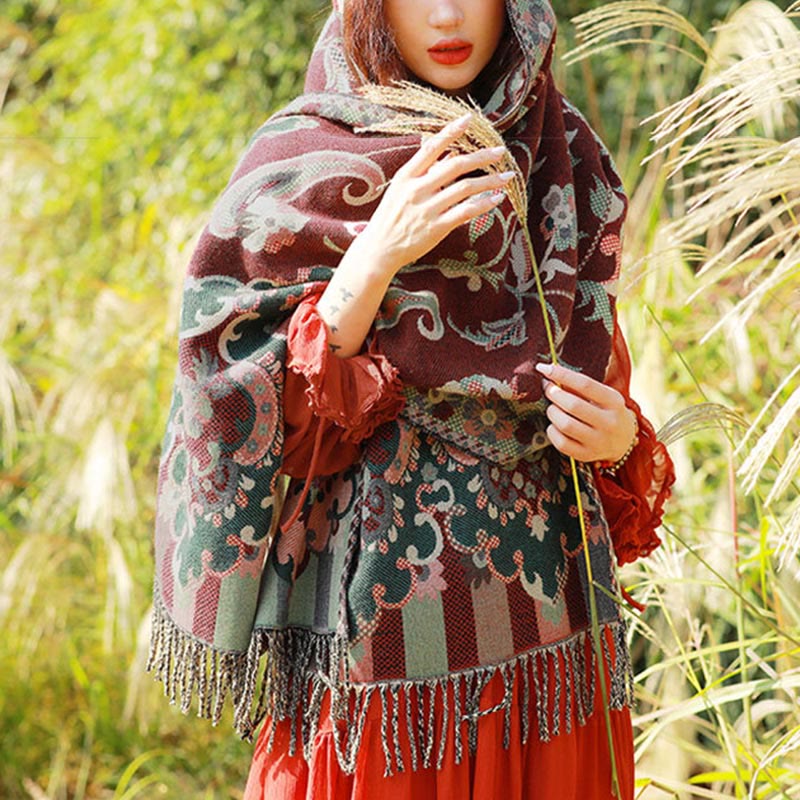 BWOOOH Jacquard Ethnic Paisley Plants Pattern Tassel Soft