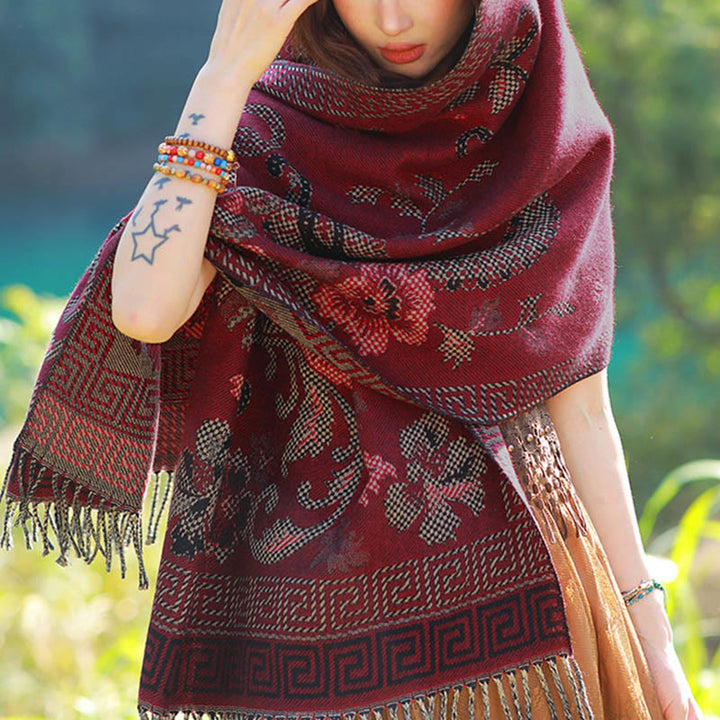 BWOOOH Jacquard Ethnic Paisley Plants Pattern Tassel Soft