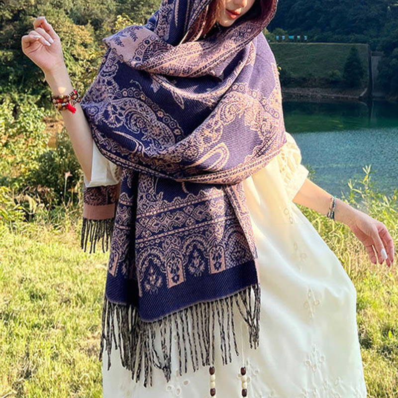 BWOOOH Jacquard Ethnic Paisley Plants Pattern Tassel Soft