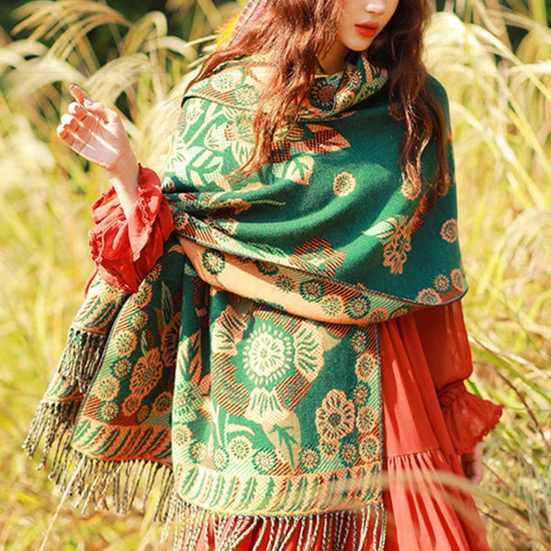 BWOOOH Jacquard Ethnic Paisley Plants Pattern Tassel Soft