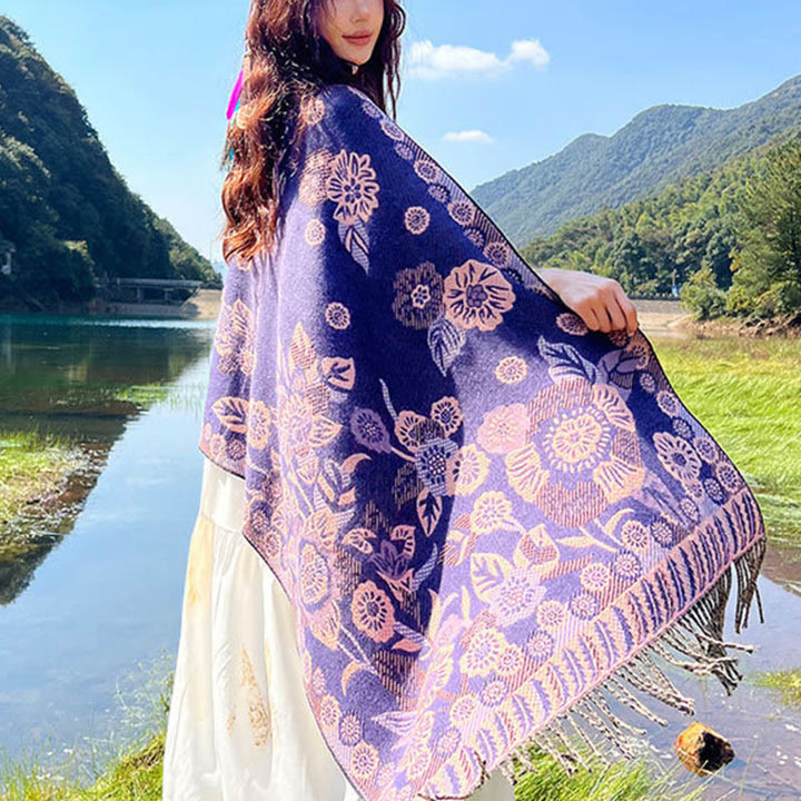 BWOOOH Jacquard Ethnic Paisley Plants Pattern Tassel Soft