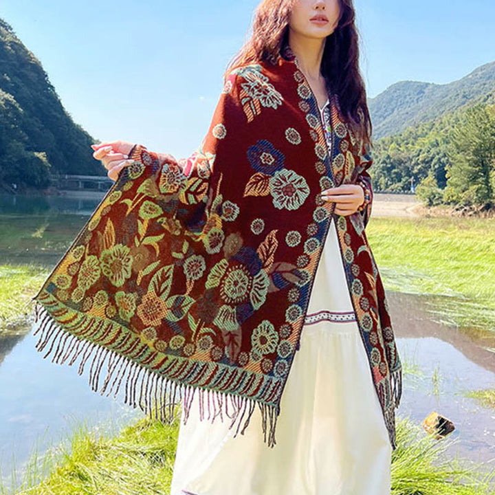 BWOOOH Jacquard Ethnic Paisley Plants Pattern Tassel Soft