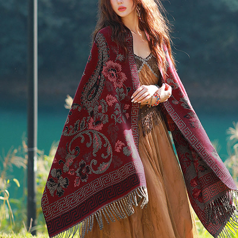 BWOOOH Jacquard Ethnic Paisley Plants Pattern Tassel Soft