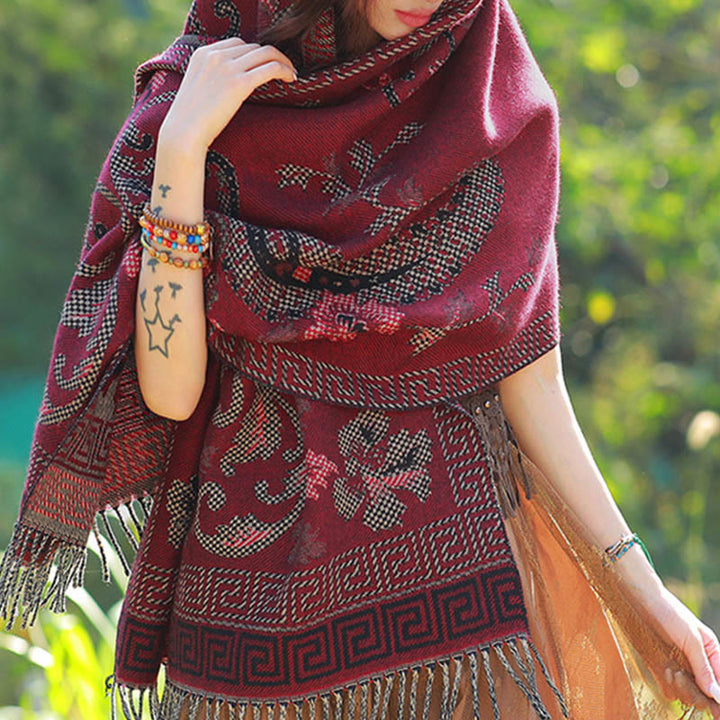 BWOOOH Jacquard Ethnic Paisley Plants Pattern Tassel Soft