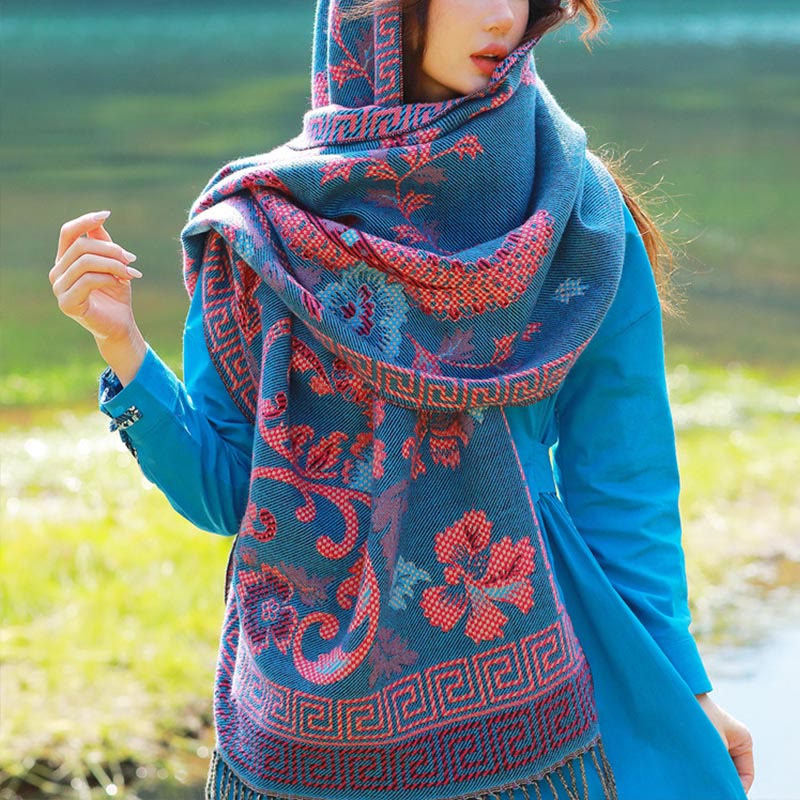 BWOOOH Jacquard Ethnic Paisley Plants Pattern Tassel Soft