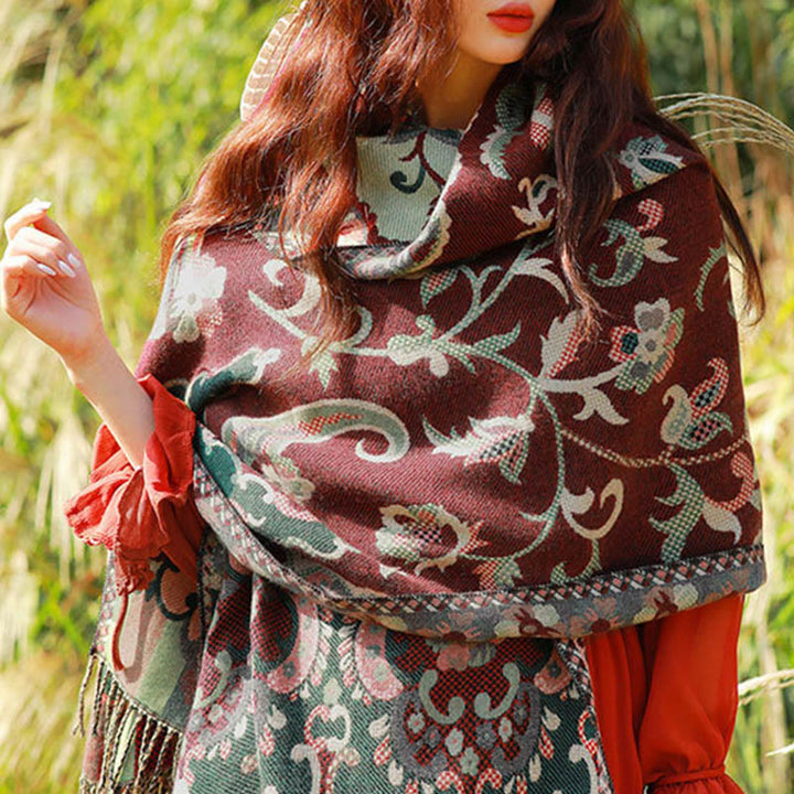 BWOOOH Jacquard Ethnic Paisley Plants Pattern Tassel Soft