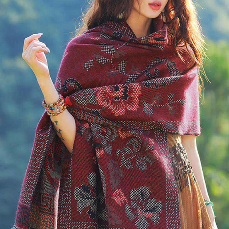 BWOOOH Jacquard Ethnic Paisley Plants Pattern Tassel Soft