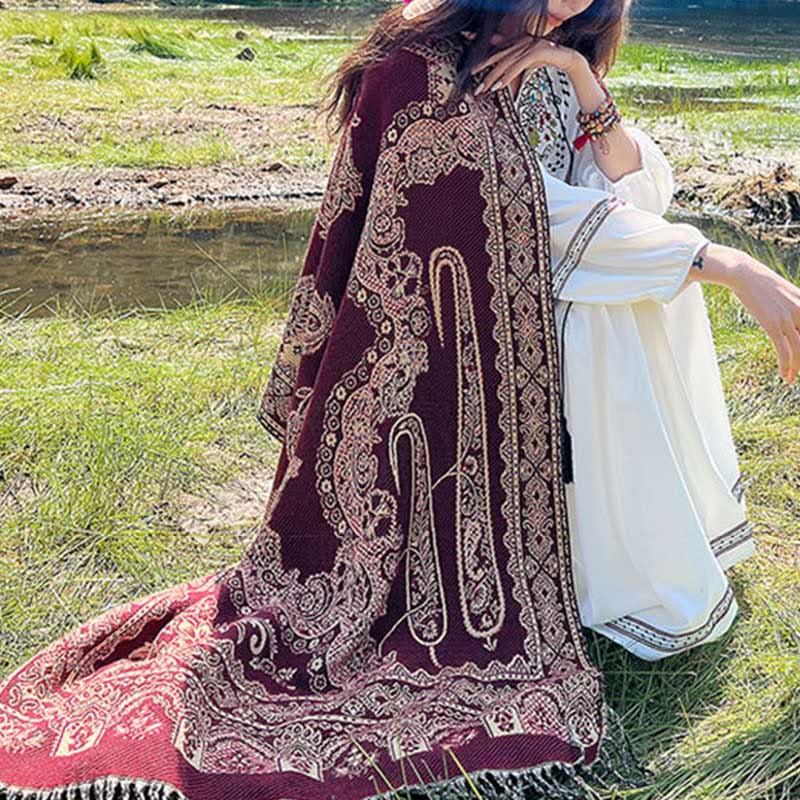 BWOOOH Jacquard Ethnic Paisley Plants Pattern Tassel Soft