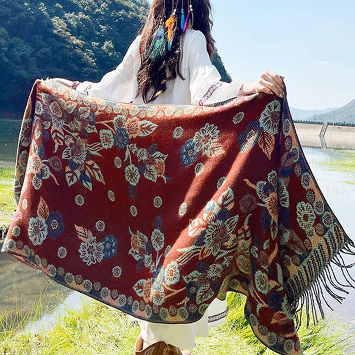 BWOOOH Jacquard Ethnic Paisley Plants Pattern Tassel Soft