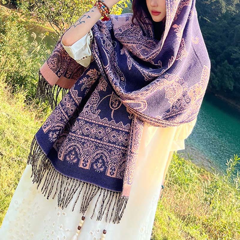 BWOOOH Jacquard Ethnic Paisley Plants Pattern Tassel Soft