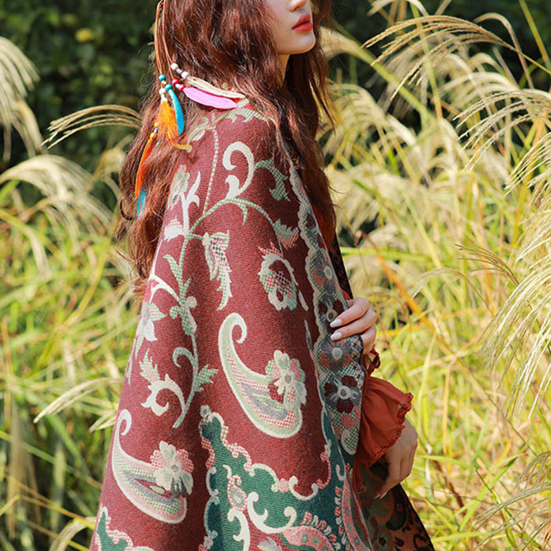 BWOOOH Jacquard Ethnic Paisley Plants Pattern Tassel Soft