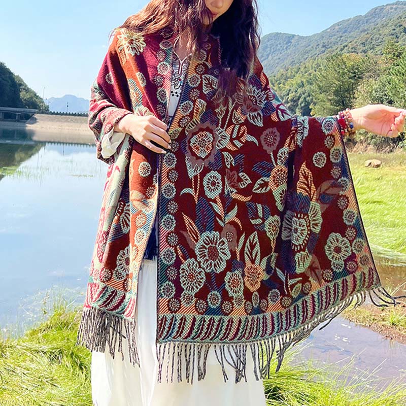BWOOOH Jacquard Ethnic Paisley Plants Pattern Tassel Soft