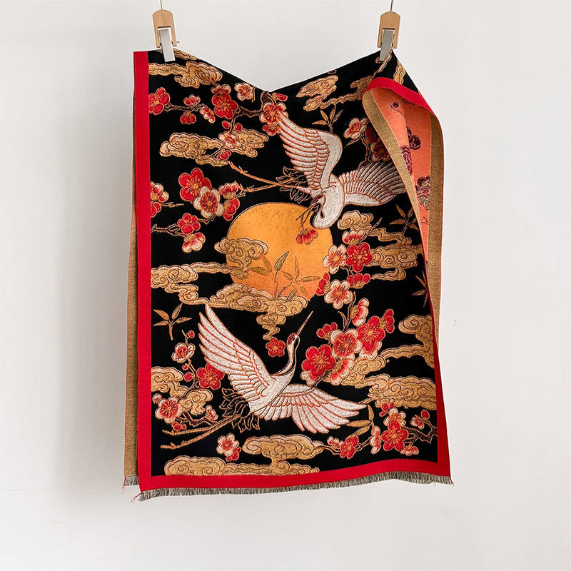 BWOOOH Winter Crane Plum Blossom Auspicious Clouds Patter