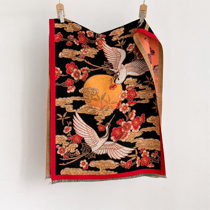 BWOOOH Winter Crane Plum Blossom Auspicious Clouds Patter