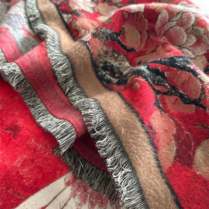 BWOOOH Fall Crane Lotus Plum Blossom Pattern Tassels Cozy