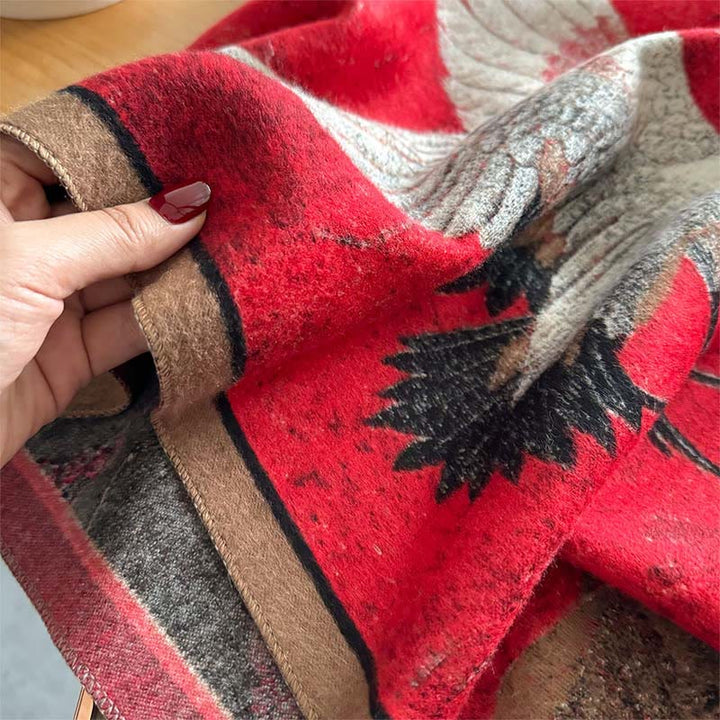 BWOOOH Fall Crane Lotus Plum Blossom Pattern Tassels Cozy