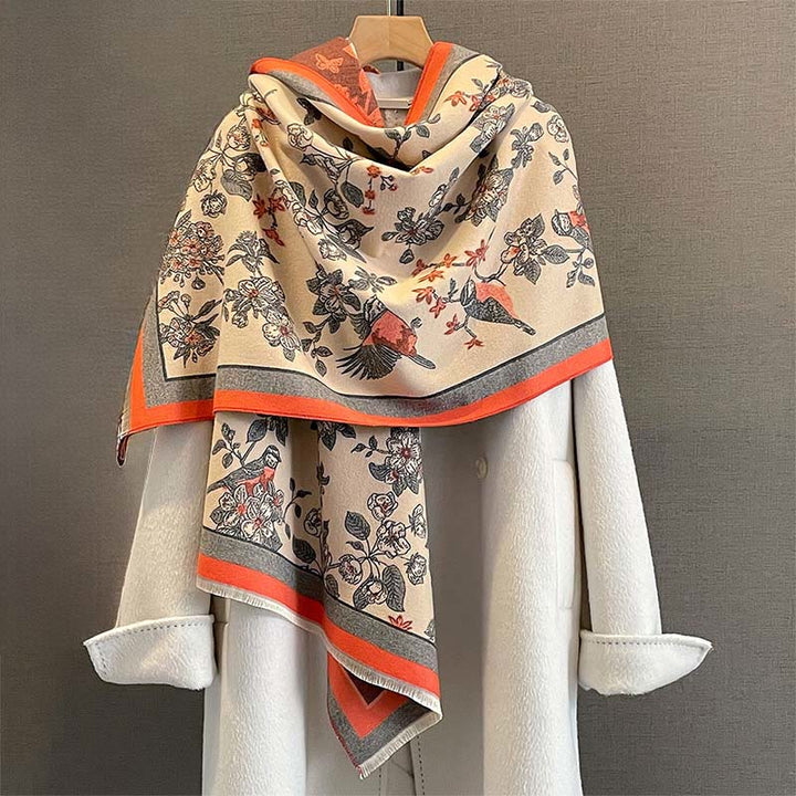 Buddha Stones Commute Flowers Bird Pattern Color Contrast Design Tassels Cozy Soft Scarf Shawl