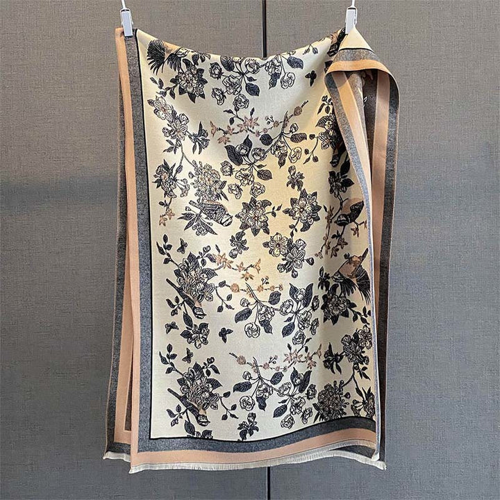 Buddha Stones Commute Flowers Bird Pattern Color Contrast Design Tassels Cozy Soft Scarf Shawl