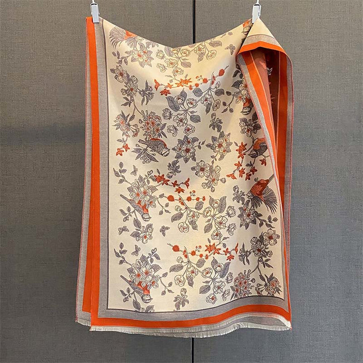 Buddha Stones Commute Flowers Bird Pattern Color Contrast Design Tassels Cozy Soft Scarf Shawl