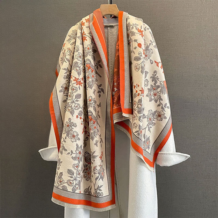 Buddha Stones Commute Flowers Bird Pattern Color Contrast Design Tassels Cozy Soft Scarf Shawl