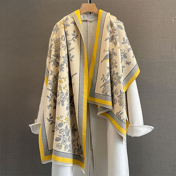 Buddha Stones Commute Flowers Bird Pattern Color Contrast Design Tassels Cozy Soft Scarf Shawl