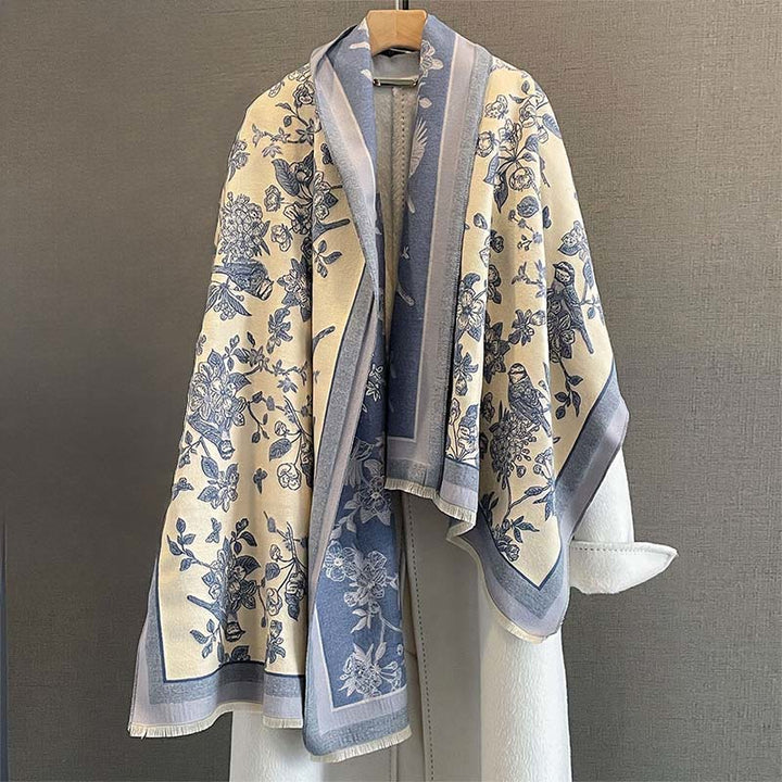 Buddha Stones Commute Flowers Bird Pattern Color Contrast Design Tassels Cozy Soft Scarf Shawl