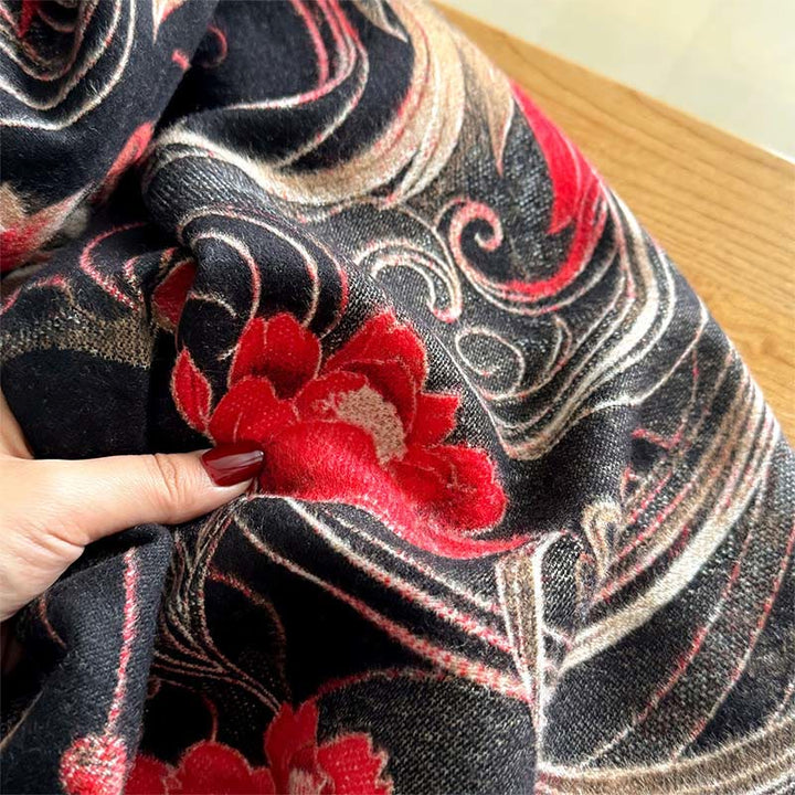 BWOOOH Winter Thermal Phoenix Flowers Pattern Tassels Sof