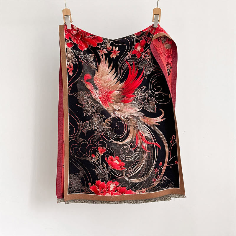 BWOOOH Winter Thermal Phoenix Flowers Pattern Tassels Sof