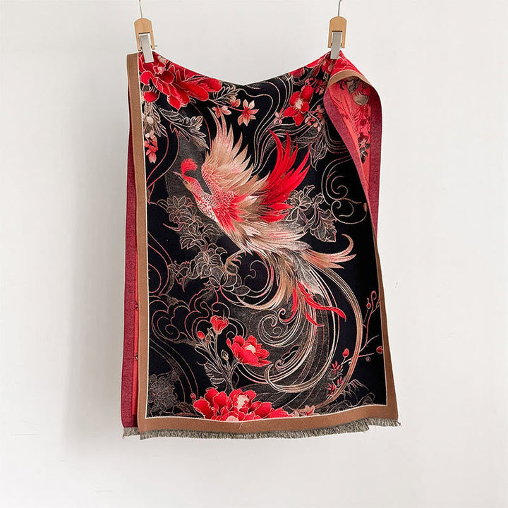BWOOOH Winter Thermal Phoenix Flowers Pattern Tassels Sof