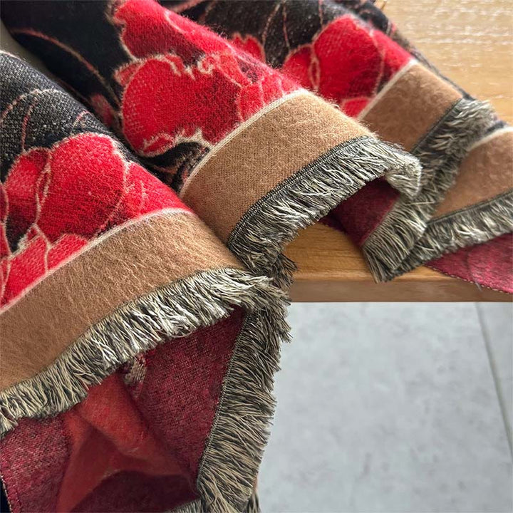 BWOOOH Winter Thermal Phoenix Flowers Pattern Tassels Sof