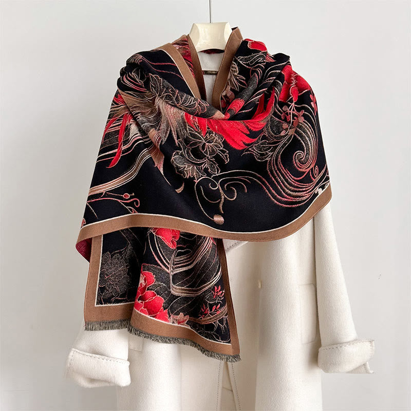 BWOOOH Winter Thermal Phoenix Flowers Pattern Tassels Sof