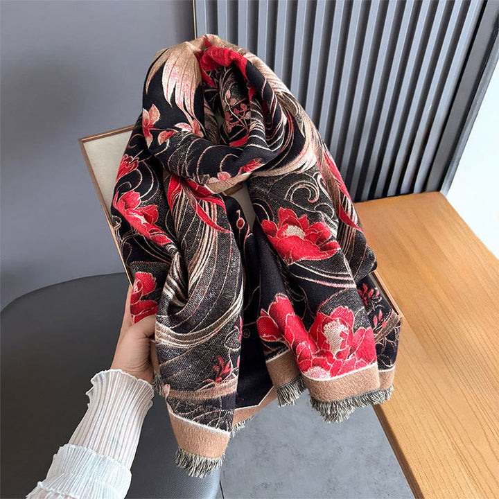 BWOOOH Winter Thermal Phoenix Flowers Pattern Tassels Sof