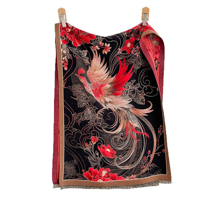 BWOOOH Winter Thermal Phoenix Flowers Pattern Tassels Sof