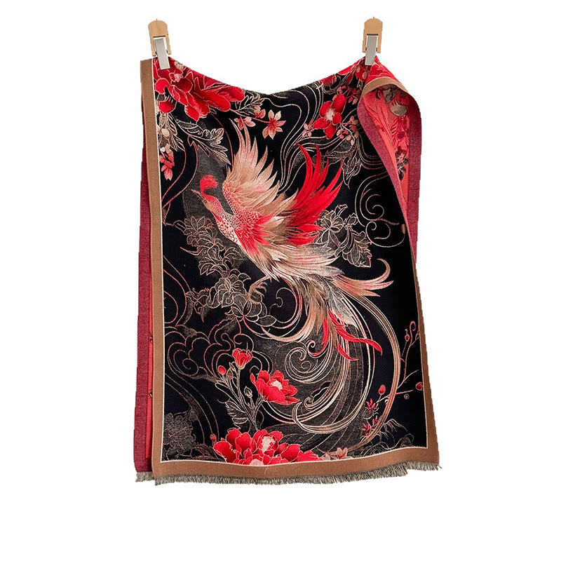 BWOOOH Winter Thermal Phoenix Flowers Pattern Tassels Sof
